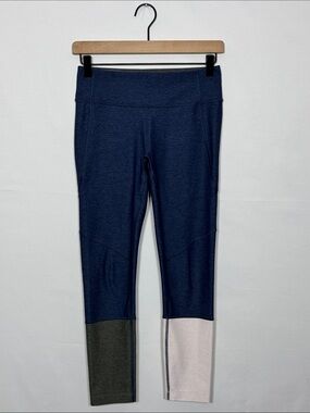 WAP126 {Outdoor Voices} Navy Blue White Gray Spacedye Color Block Leggings Pants